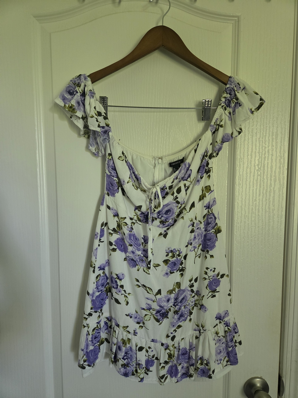 Forever 21 Purple Rose Floral Off Shoulder Mini Dress Milkmaid Cottagecore S